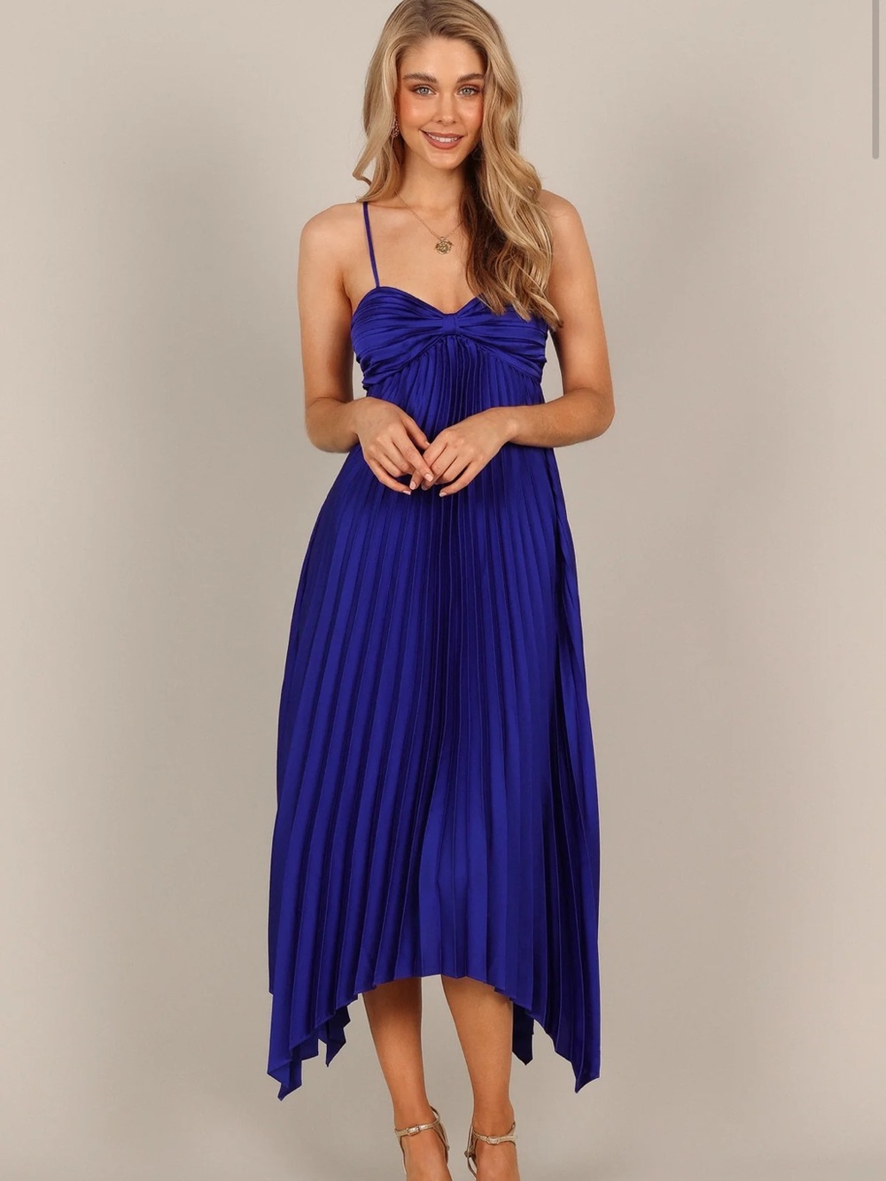 Petal and Pup Vicki Pleated satin Maxi Dress Cobalt Blue Women's 16 new